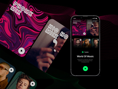 Tune Music App Mockup 🎶 animation branding dark ui graphic design motion graphics streaming music