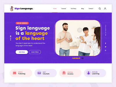 Language Courses and Sign language landing page chat clean design course course app home page landing page language language courses language learning learning online course online education sign language landing page study teacher teaching uiux video call video chat web design