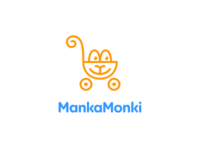 Manka Monkei ape baby branding carriages character design emblem graphic design icon identity logo logotype mark mascot monkey online shop online shop of baby carriages smiley face symbol toddler