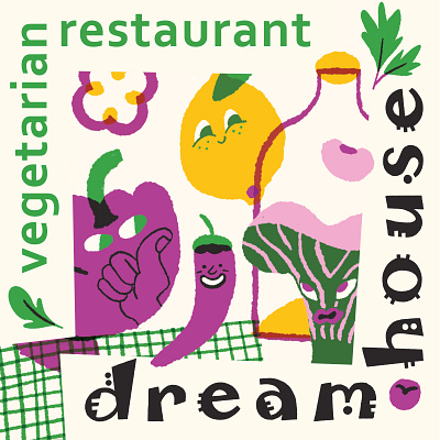 Dream House vegetarian restaurant adobe advertising art branding business creative design digitalart drawing flyer graphic design illustration illustrator logo print typography