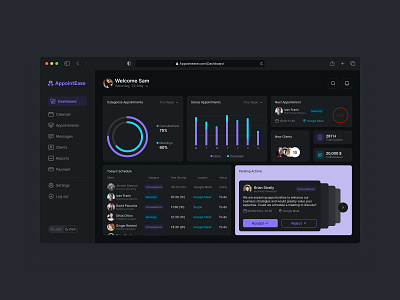 AppointEase: Appointment Coordination Dashboard darkmode darktheme dashboard data design meeting panel schedule ui uidesign web website