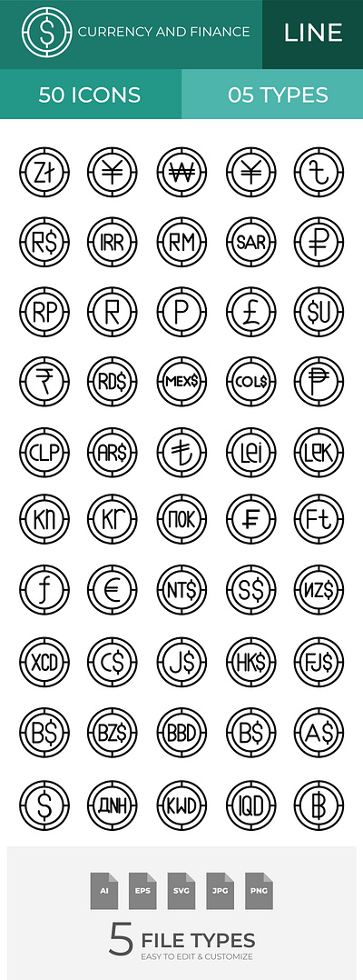 Set Currency Outline Icon currency icon signs