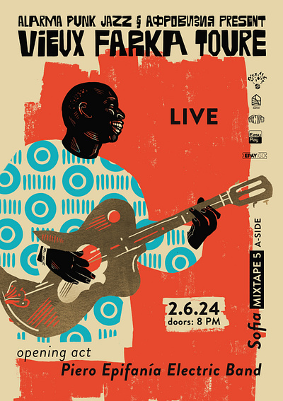 Vieux Farka Toure Event Poster africa concertposter concertposters drawing graphic design illustration livemusic music musicart musicevent pattern poster posterart print