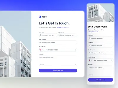 slothUI - World's Laziest Design System - Contact Us Page UIUX clean ui contact contact form contact page contact us contact us page design system figma design system figma ui kit get in touch get in touch page gradient ui input ui minimal ui modern ui purple slothui soft ui ui kit web design
