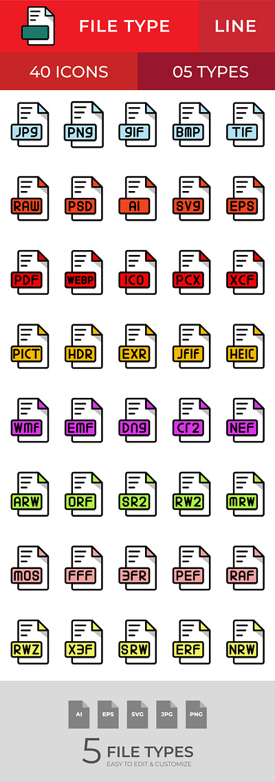 Set File Type Flat Icon graphic