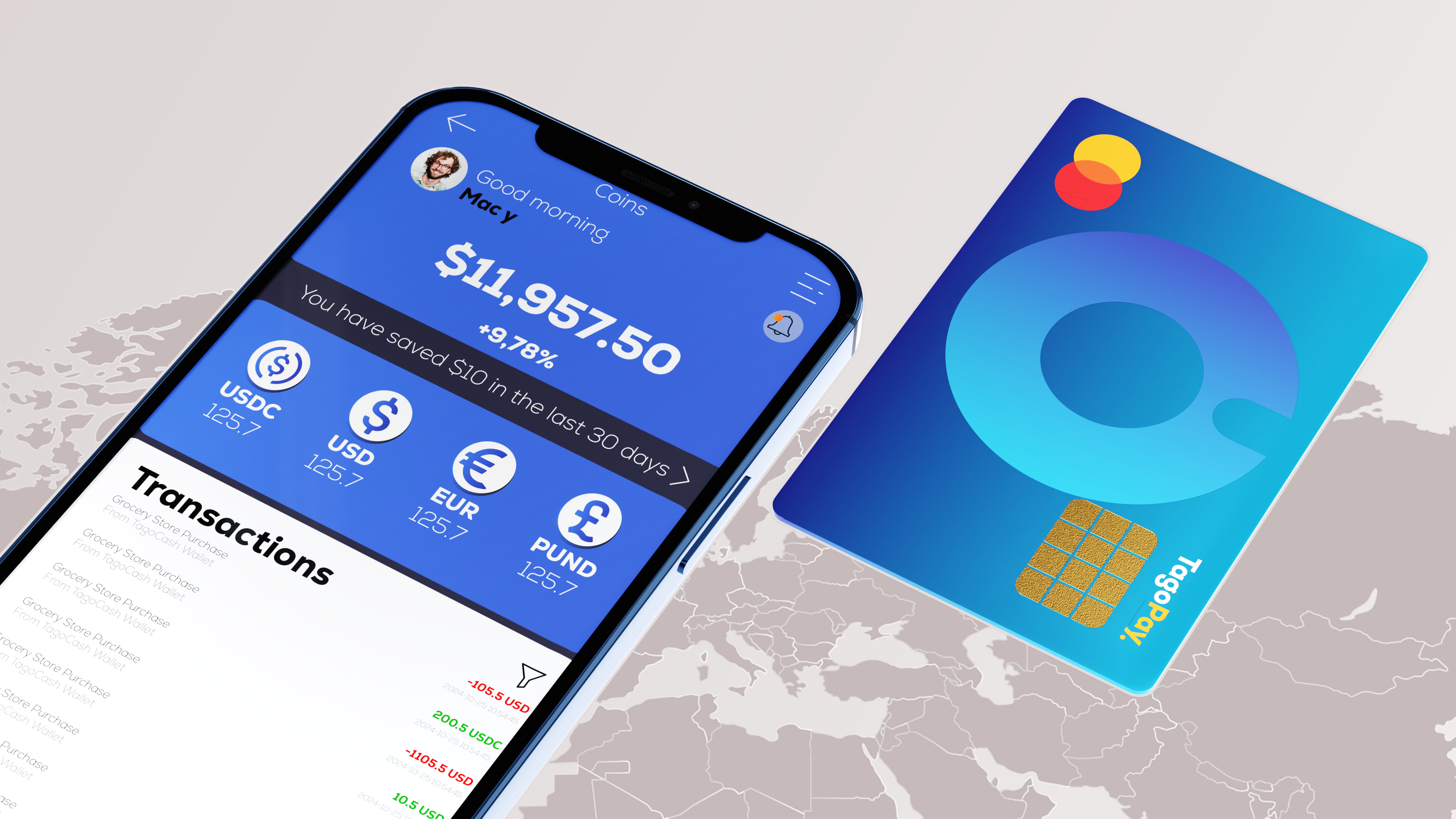 Card and App UI Rendering for Tago Pay animation branding graphic design motion graphics ui ui 3d r ender uidesing