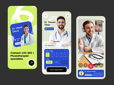 Physiotherapy Consultation App app design app ui app ui ux design doctor app medical app mobile app physiotherapy app ui ui ux design ux video call