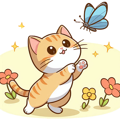 Cute Cat & Butterfly butterfly cat cute funny graphic design illustration vector