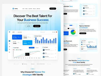 Talent Hub - SAAS Landing Page analysis automation hiring homepage hub job portal landingpage management marketing pages recruiting recruitment agency saas saas design search talent top talents uiux saas vektora verification website design