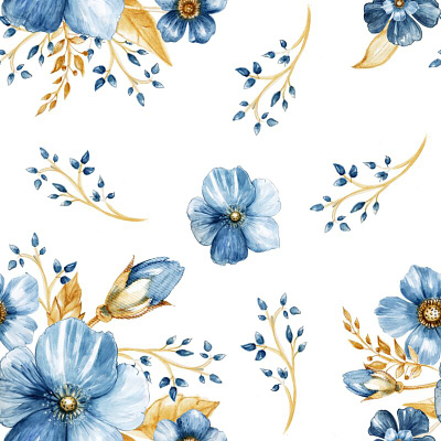 Seamless floral pattern with watercolor indigo flowers pattern tutorial