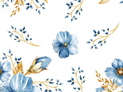 Seamless floral pattern with watercolor indigo flowers pattern tutorial