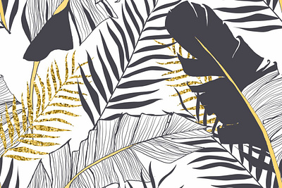 Seamless pattern with banana and golden palm leaves in vector seamless pattern in illustrator