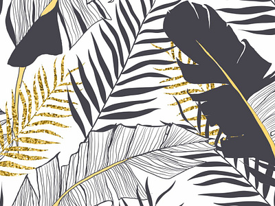 Seamless pattern with banana and golden palm leaves in vector seamless pattern in illustrator