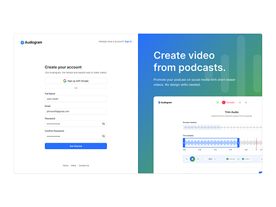 Sign Up Flow audio podcast dashboard podcast design saas sign up video podcast webapp