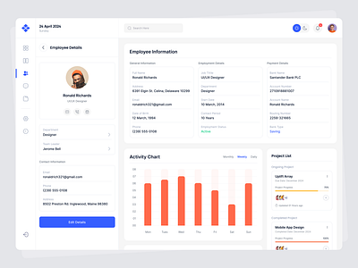 Task Management SaaS - Employee Details branding dashboard dashboard design platform design project management project management tool saas saas startup task list task management to do list todo ui ui design ux design uxui design web application web application design