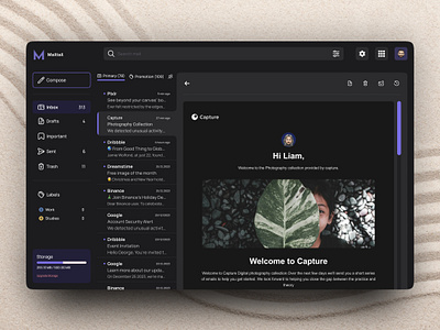Email Web App @ clean design darkmode dashboard design email email client email web app emailapp gamified interface design mail mailtail minimal minimalist modern ui saas design ui ux web designer webapp