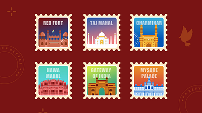 Refyne Bharat Darshan- Stamps! branding concept design illustration vector