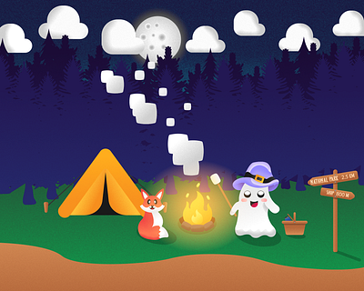 Ghost Camping campingvibes ghostadventures graphic design illustration illustrator marshmallowmagic vector