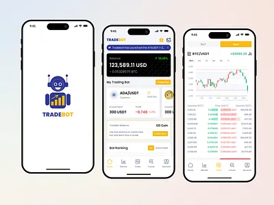 Crypto Trading Bot Mobile App UI Kit ai bot app ui app ui kit crypto crypto investing business crypto trading cryptocurrency figma figma design mobile app trading bot ui uiux ux