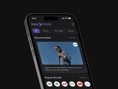 Deal Finder | Discounts and coupons | Mobile App UI/UX Design branding coupons dark deals discounts mobile mobile app mockup ui ux