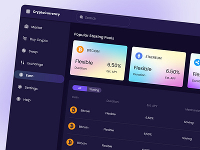 CryptoCurrency Dashboard adminpanel blockchain cards crm crypto cryptocurrency cryptowallet darcmode dashboard finance table tokens trading ui wallet