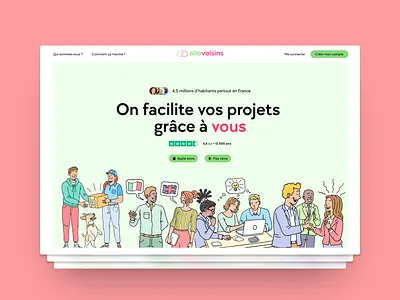 Landing Page Rebrand Allovoisins | Startup allovoisins design designweb figma illustration landing page lp refonte saas startup ui ux webflow