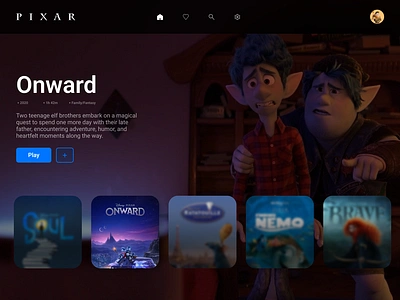 Day 25/100 - TV App animated movies dailyui design figma hover movies pixar tv tv app ui ui design user experience user interface ux ux design web design