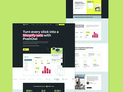 Pushowl Landing Page Design ad design design graphic design landing page ui