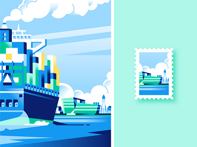 Festa's campaign - Emissions campaign cargo change climate emission environment festa geometric gradient iceland illustration nature ocean see ship sustainability
