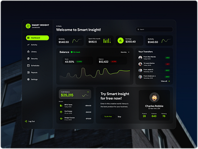 Smart Insight - Dashboard dark dashboard dashboard ui digital figma glass graph green insights sidebar smart ui ux