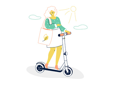 Girl on a scooter illustration active character city design flat design girl hobby illustration ride scooter style summer transport vector