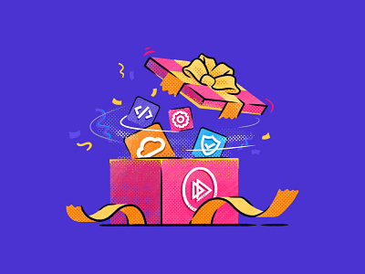 Gift of Pluralsight 🎁 celebration cloud gift icon icons illustration party pluralsight present ribbon security spot illustration tech