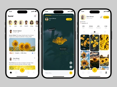 Social Media App app clean design fireart ios photos post social story ui ux