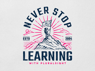 Never Stop Learning 🏔️ hiking illustration merch mountain rustic sport swag t shirt tee tshirt vintage