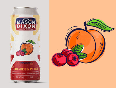 Peach Cranberry Canned Cocktail | Label Design & Illustration beverage branding can cocktail collection cranberry design drink flavor fruit graphic icon illustration juicy label design line art peach refreshing style texture