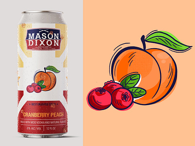 Peach Cranberry Canned Cocktail | Label Design & Illustration beverage branding can cocktail collection cranberry design drink flavor fruit graphic icon illustration juicy label design line art peach refreshing style texture