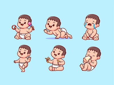 Baby Toddler👶🏻 baby banana bottle boy branding cartoon character crying cute diaper doodle icon illustration kids logo milk toddler toy vector walking