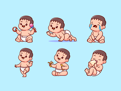 Baby Toddler👶🏻 baby banana bottle boy branding cartoon character crying cute diaper doodle icon illustration kids logo milk toddler toy vector walking