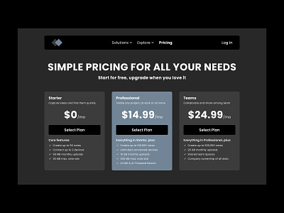Pricing - Daily UI :: 030 030 concept daily 100 challenge daily ui 030 dailyui dailyui 030 dailyui030 dailyuichallenge design interface pricing pricing page pricing plan pricing table ui ui design