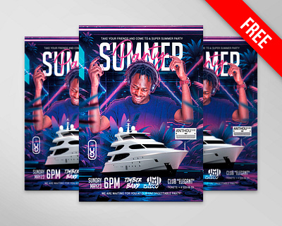 Free Summer Party PSD Template branding design flyer design free free psd freebie illustration party flyer psd