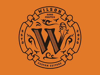 Wilson Custom Guitars Badge badge branding custom guitars design graphic design guitar guitars identity illustration logo mark