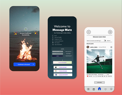 MESSAGE MATE - THE SOCIAL APP 2fa designs facebook instagram like messanger mobile app posts secure app social social app talking twitter ui ux