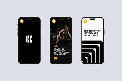 Lifting Fitness App Screens b branding design designer geometric graphic design graphics grow icon identity industry lift lifting logo mark social tech weight workout yellow