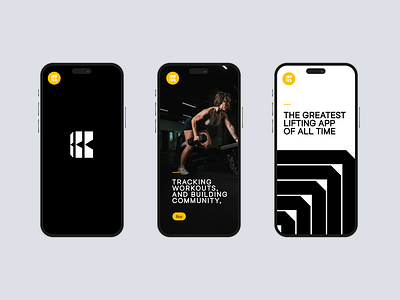 Lifting Fitness App Screens b branding design designer geometric graphic design graphics grow icon identity industry lift lifting logo mark social tech weight workout yellow