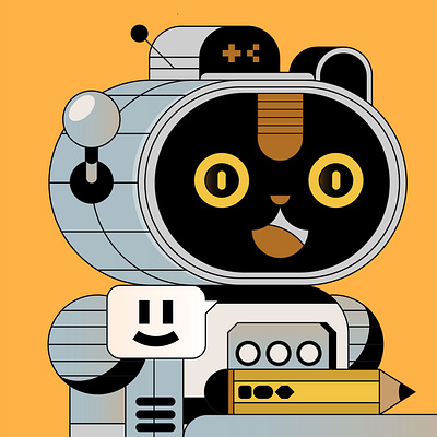 Cat Robot blockchain branding cat collection design digital ethereum generative icon illustration mecha minimal nft robot smile vector web3 worker
