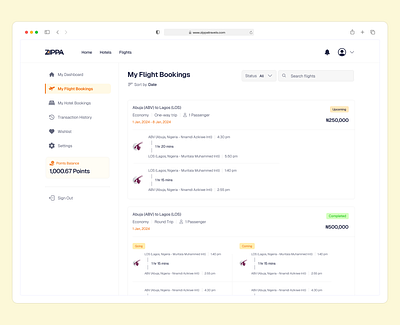 Flight Bookings Page- Zippa Travels flight product design travels ui ux website