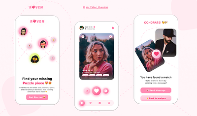RAVEN - Mobile Dating App UI Design animation mobile ui