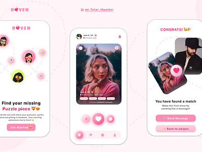 RAVEN - Mobile Dating App UI Design animation mobile ui