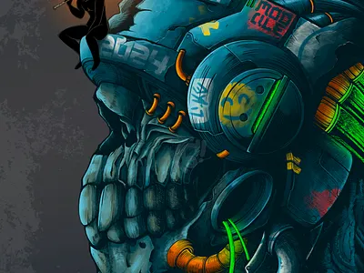 SkullPunk apparel art character cyberpunk design hero illustration machine merch nft retro robot skull steampunk vintage