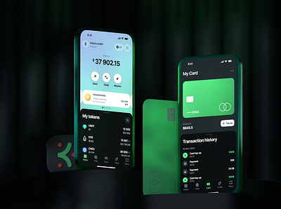 Kalyna - crypto wallet for EOS blockchain 3d app bank blender crypto cryptocurrency eos finance fintech mobile nft ui ux wallet web3
